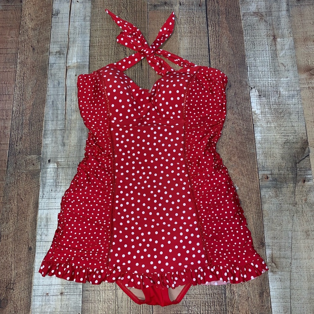 Jantzen | Red White Polka Dotted Vamp Bathing Suit